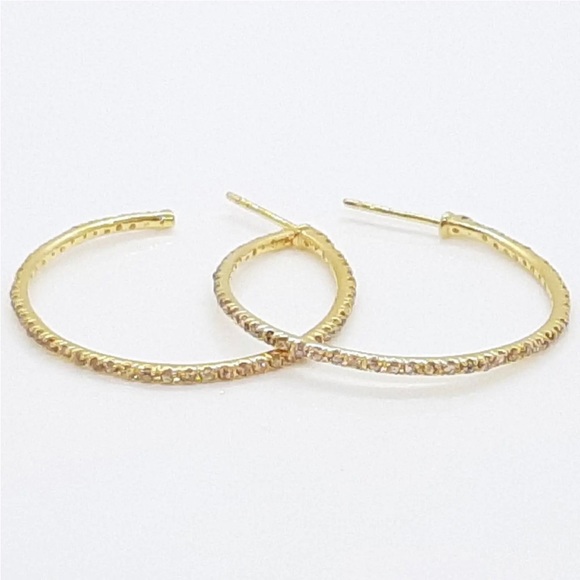 1.00ctw Natural H-SI Diamond 14K Yellow Gold over 925 Hoop Earrings - Picture 4 of 5
